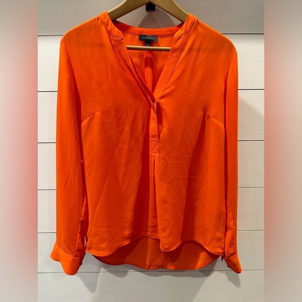 The Limited Orange Long Sleeve Blouse with Mandarin Collar- Size Small